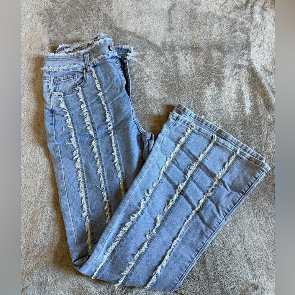 SHEIN Light Blue Distressed Flare Jeans
